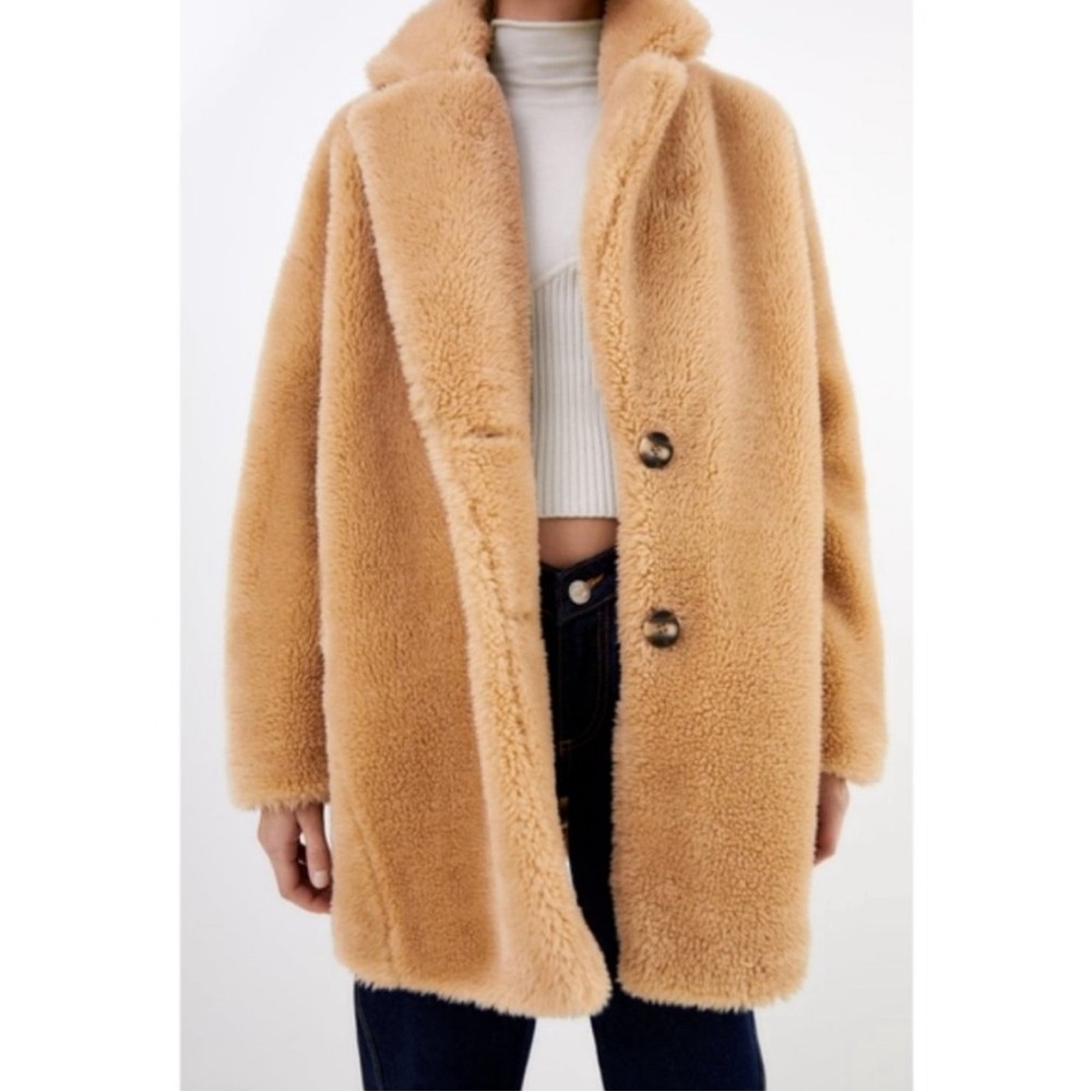 NWT Women’s Zara Camel Oversized Teddy Coat size XS